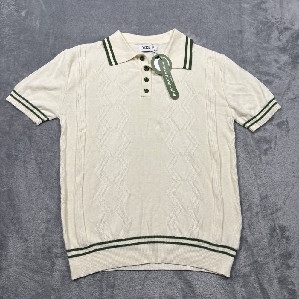 OXKNIT Men's Knitted Vintage Polo Shirt 1960 Mod Retro Polo Double Line Neck NWT